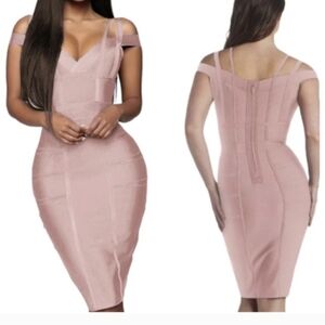 Hybrid & Co Blush Pink Sexy Bodycon Stretch Bandage Dress Knee Length Large